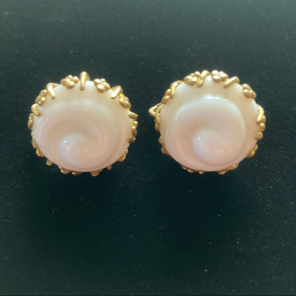 Vintage Miriam Haskell Milk Glass Swirl Earrings